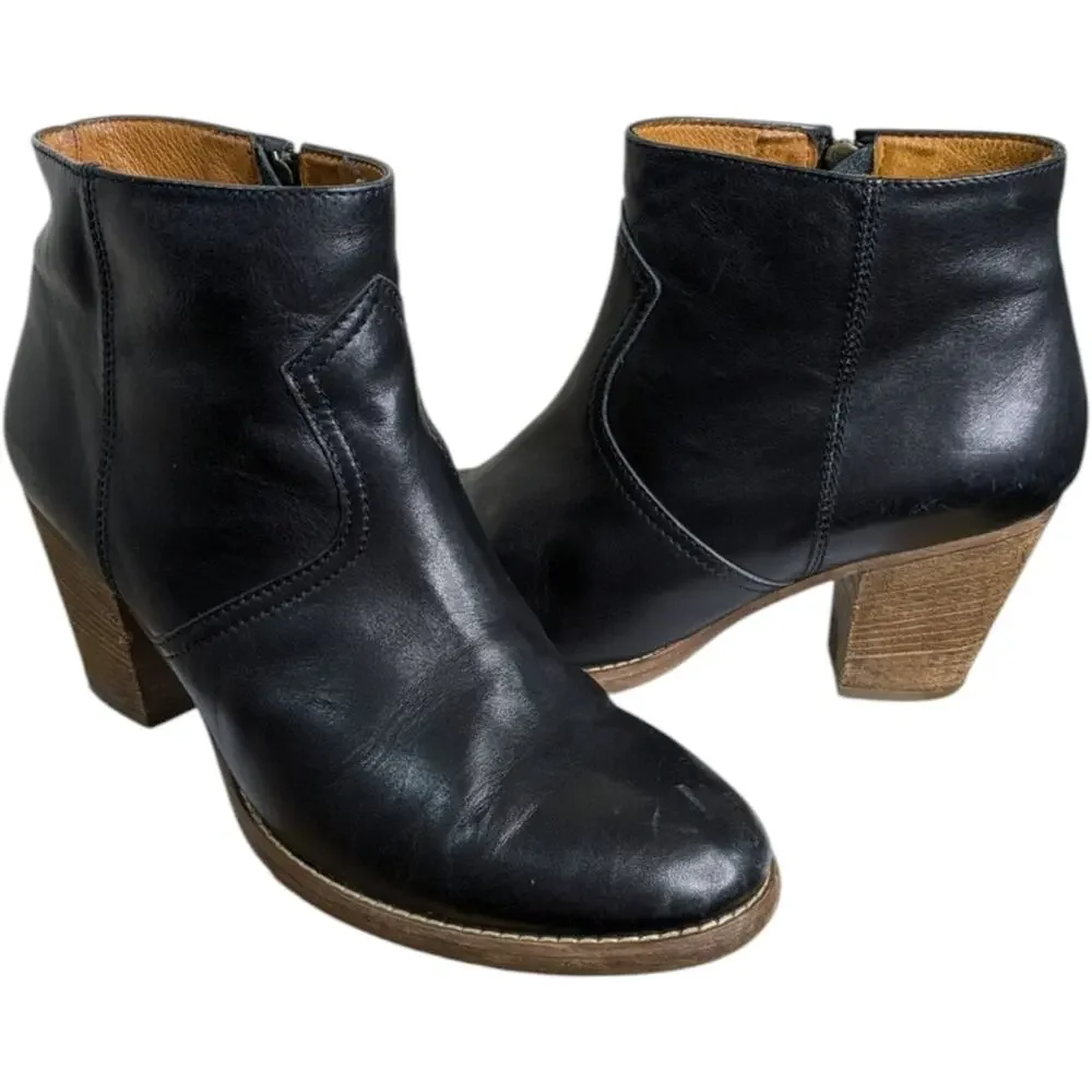 Madewell 1937 Winston Ankle Boots 10 Black Leather Heeled Booties Side Zipper